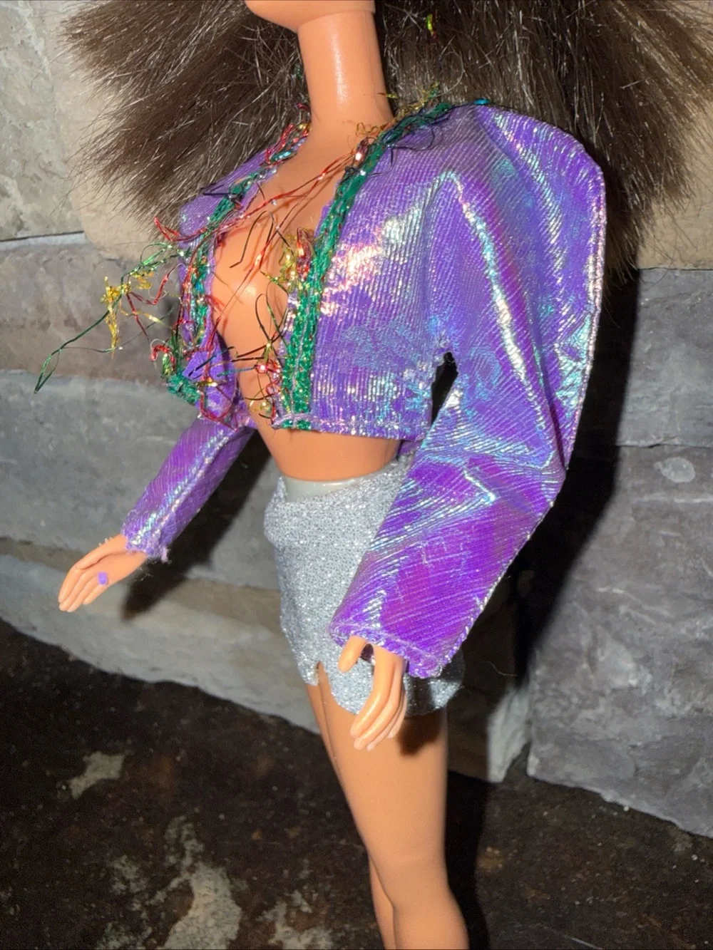 Barbie fashion vintage purple coat and silver sparkle skirt